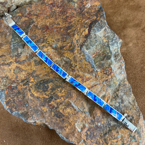 David Rosales Blue Sky Fancy Inlaid Sterling Silver Big Link Bracelet