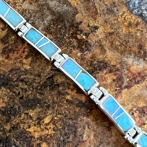 David Rosales Amazing Light Inlaid Sterling Silver Link Bracelet