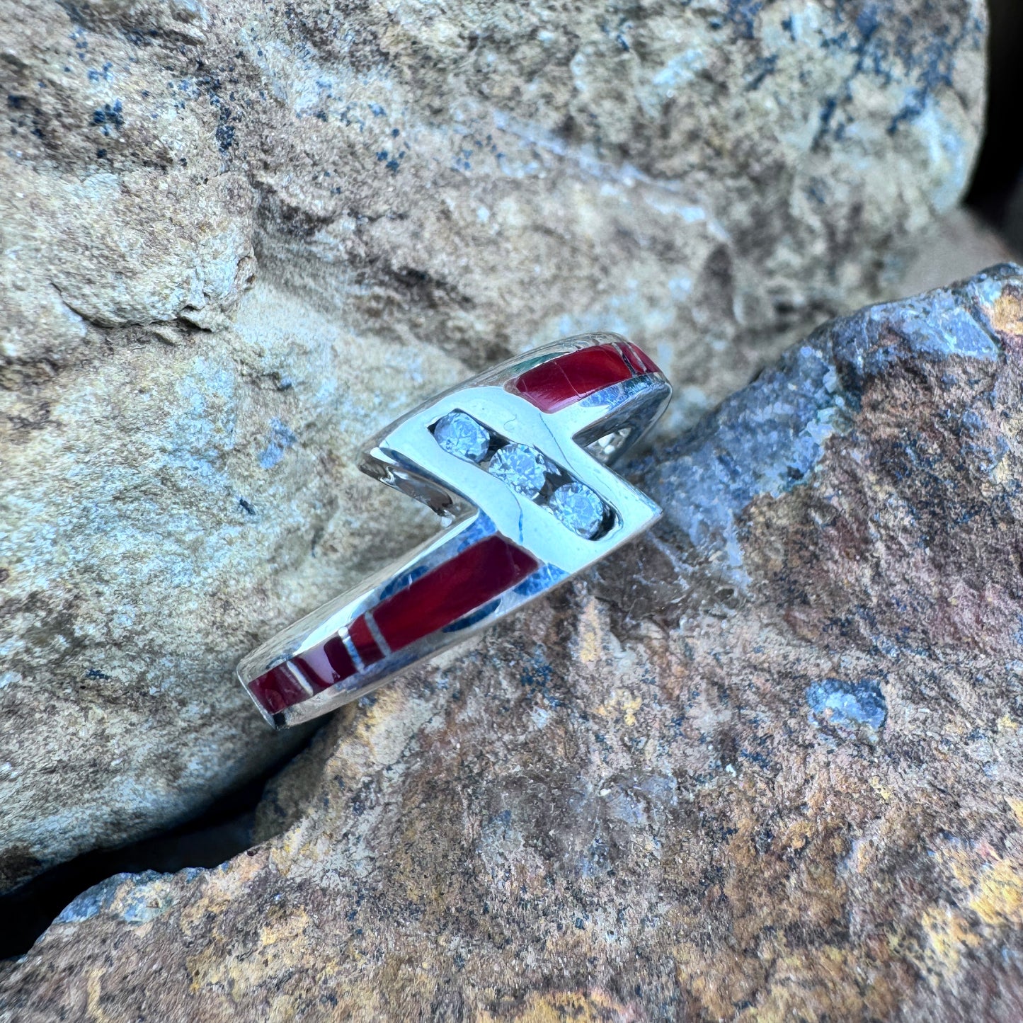 David Rosales Rosarita Inlaid Sterling Silver Ring w/ Cubic Zirconia