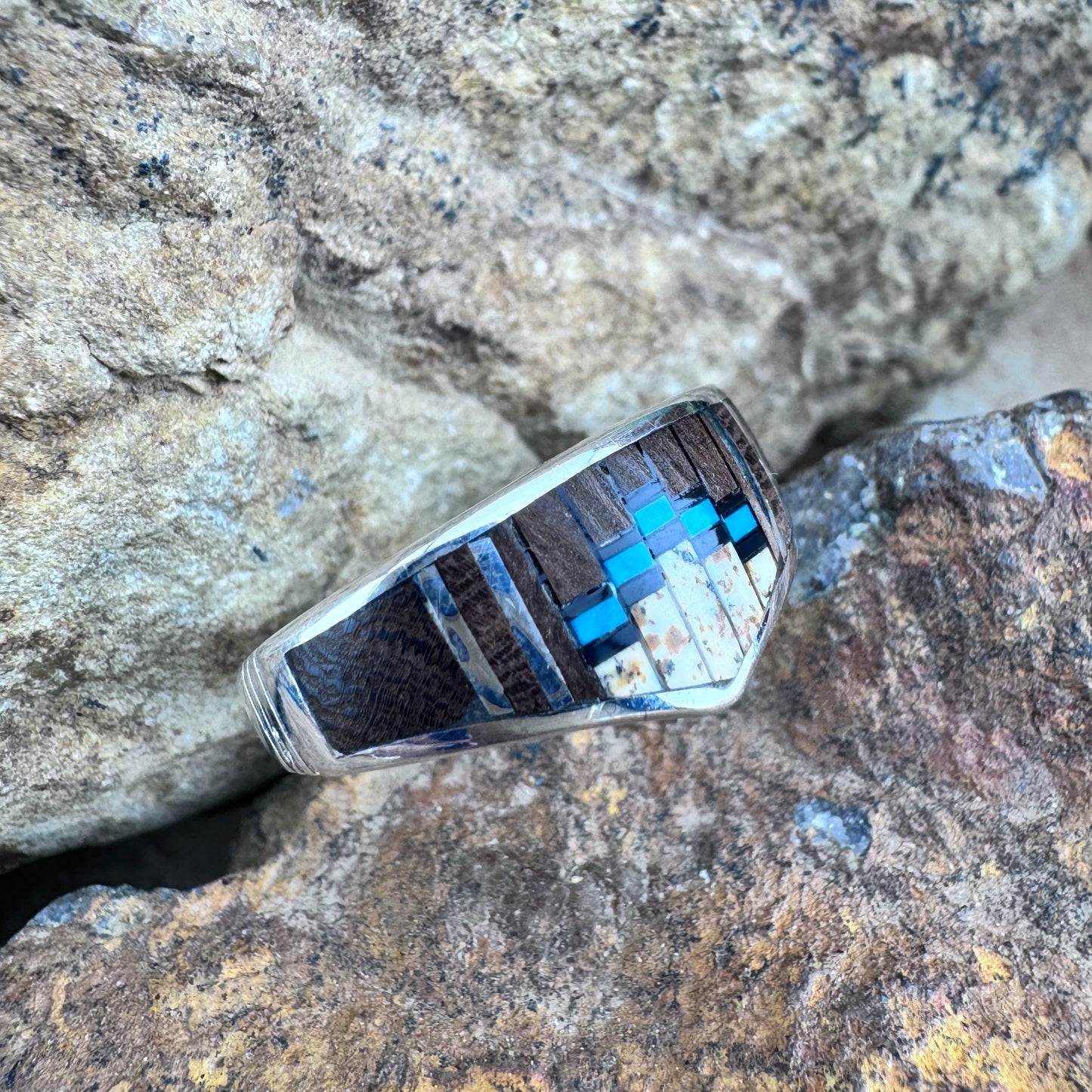 David Rosales Iron Spirit Inlaid Sterling Silver Ring