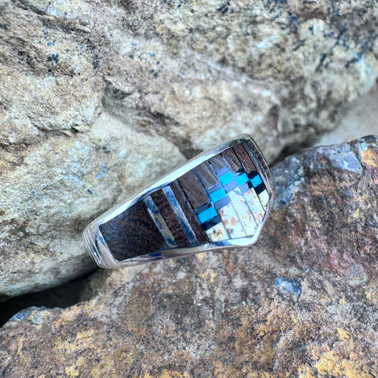 David Rosales Iron Spirit Inlaid Sterling Silver Ring