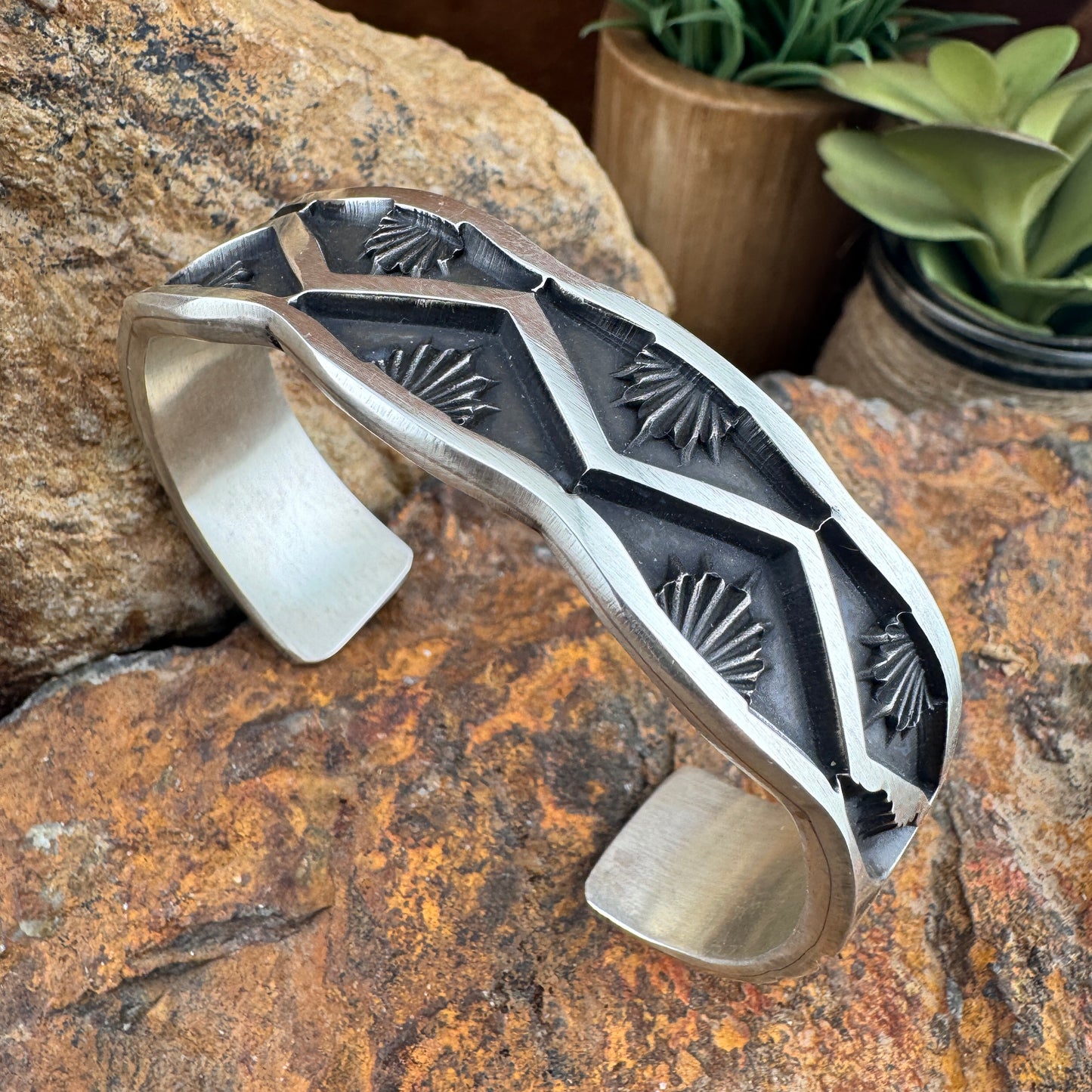 Traditional Sterling Silver Cuff Bracelet by Jerald Tahe