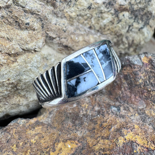 David Rosales White Buffalo Inlaid Sterling Silver Ring