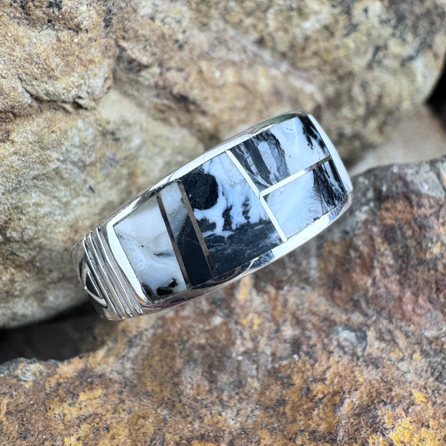 David Rosales White Buffalo Inlaid Sterling Silver Ring