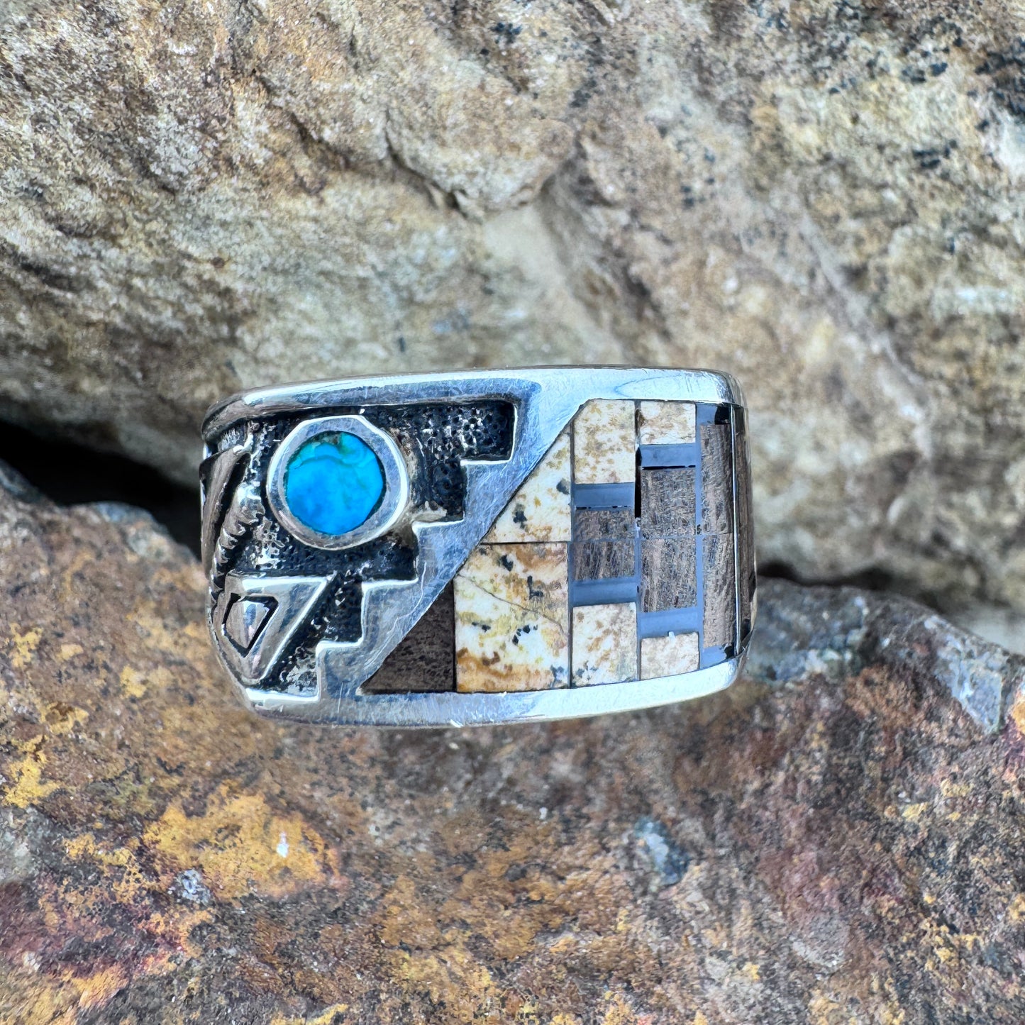 David Rosales Iron Spirit Inlaid Sterling Silver Ring