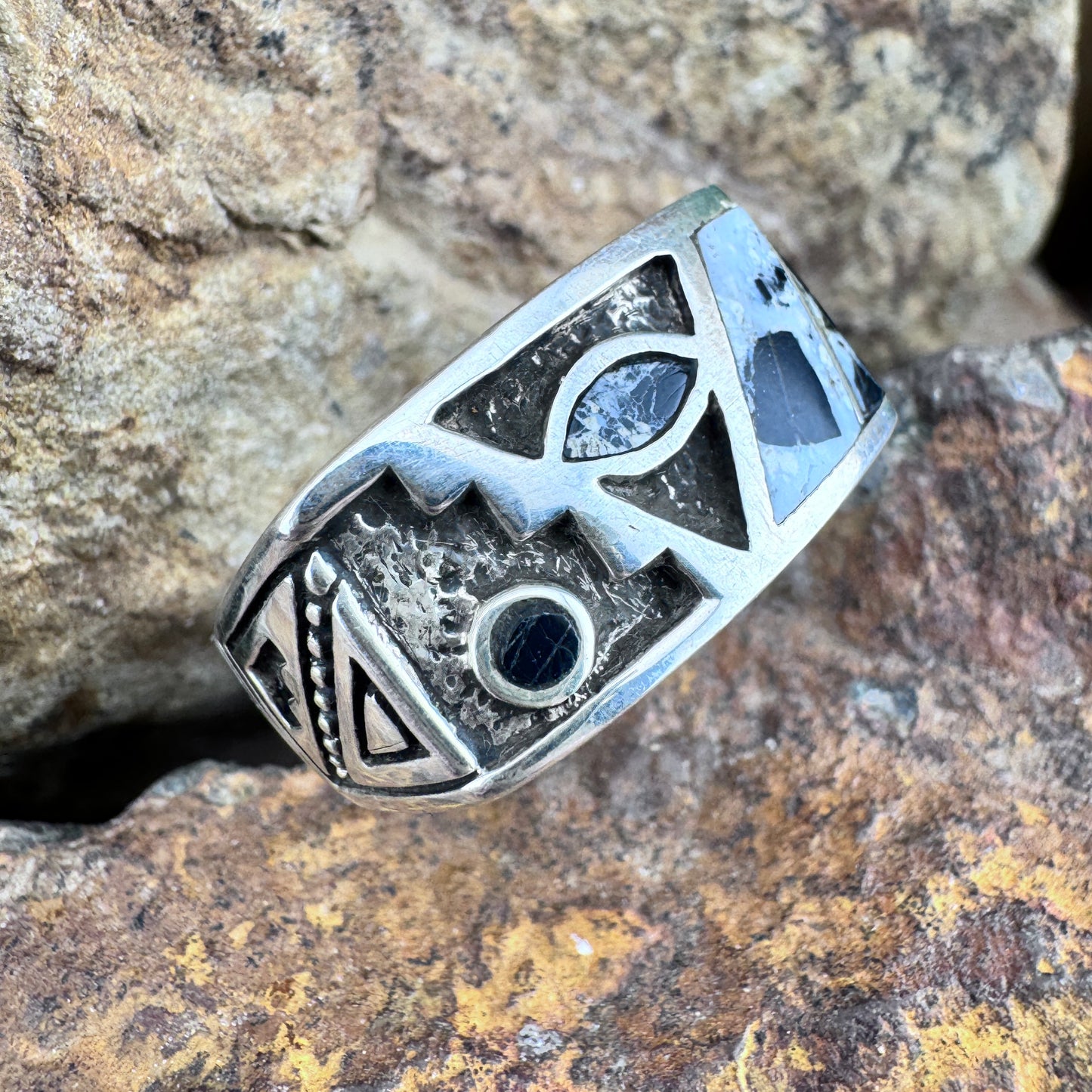 David Rosales White Buffalo Inlaid Sterling Silver Ring