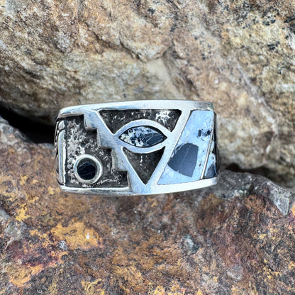 David Rosales White Buffalo Inlaid Sterling Silver Ring