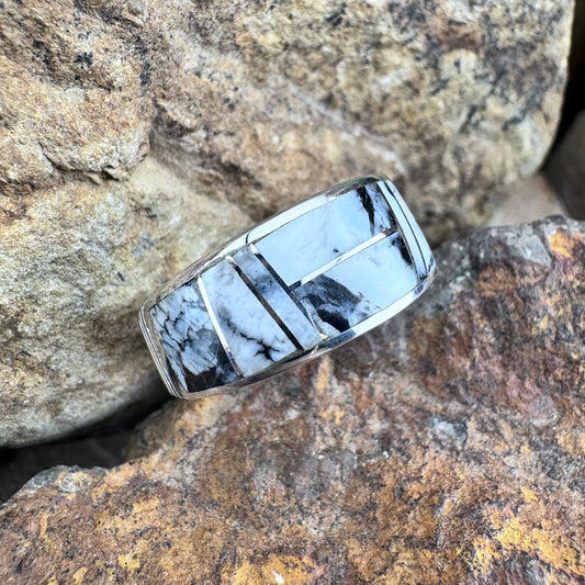 David Rosales White Buffalo Inlaid Sterling Silver Ring
