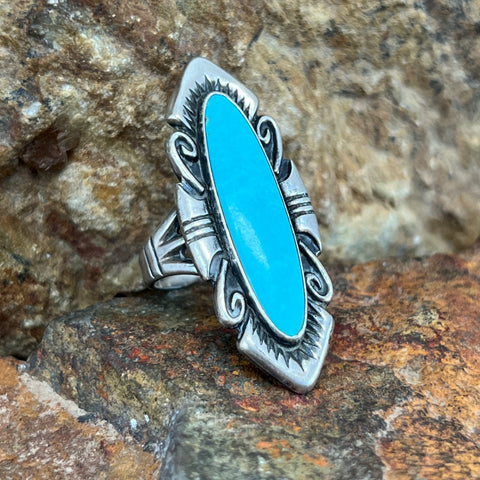 Vintage Turquoise Sterling Silver Ring Size 7 - Estate Jewelry