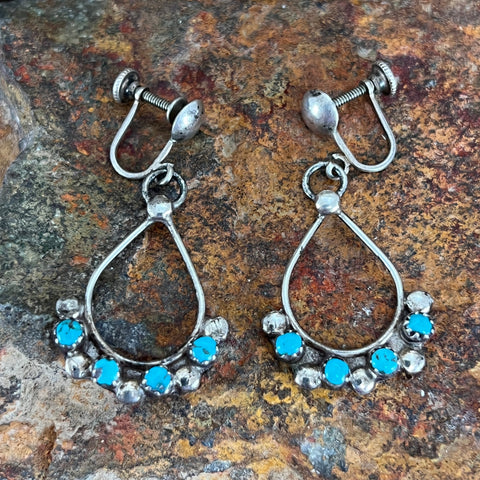 Vintage Turquoise Silver Earrings Estate Jewelry