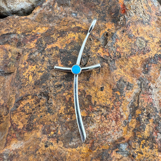 Sterling Silver Cross Pendant with Sleeping Beauty Turquoise