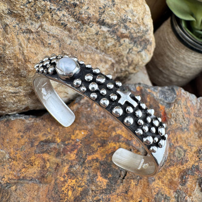 Million Drops Fresh Water Pearl with Cross Sterling Silver Bracelet Cuff by Ray Coriz