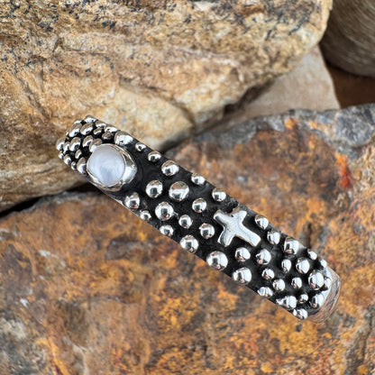 Million Drops Fresh Water Pearl with Cross Sterling Silver Bracelet Cuff by Ray Coriz