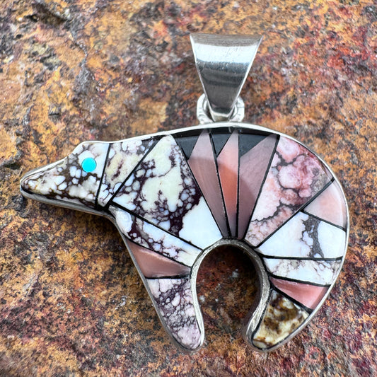 Vintage Inlaid Bear Pendant - Estate