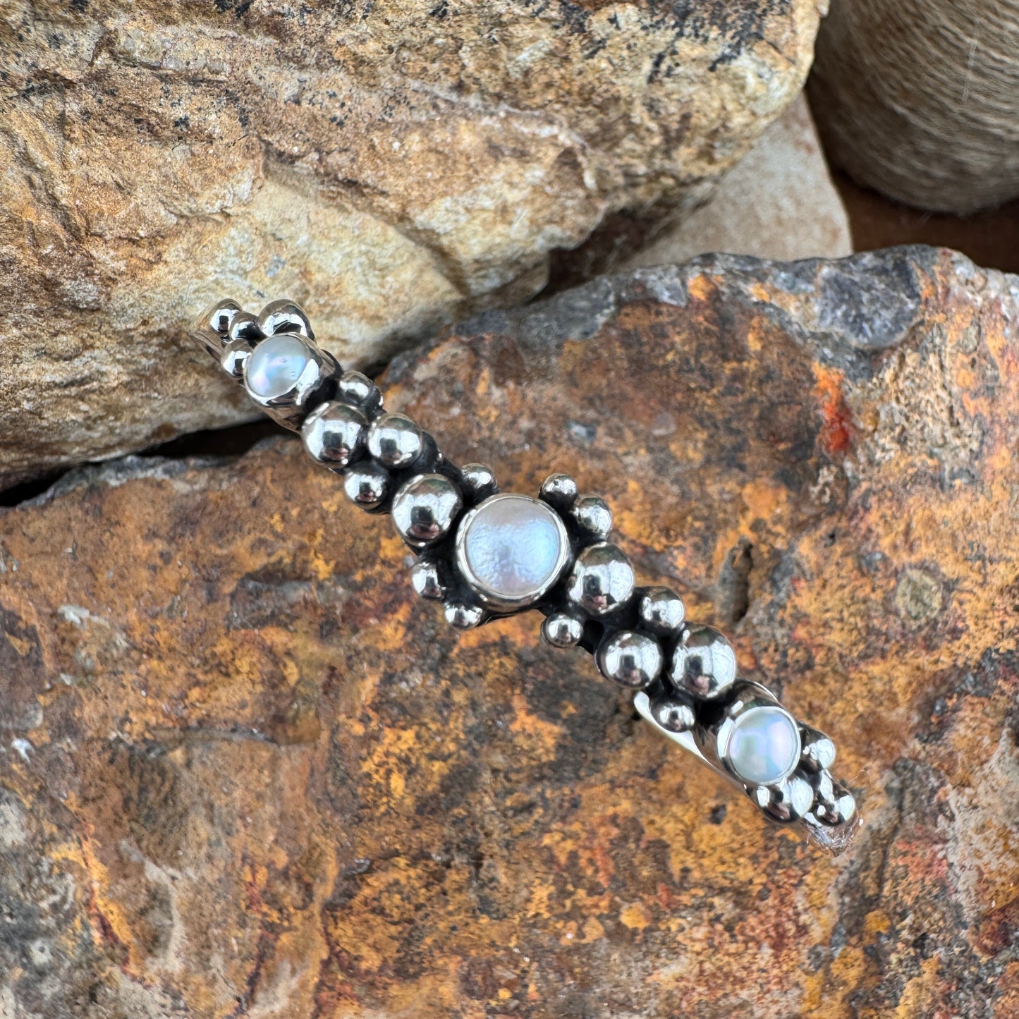 Million Drops Fresh Water Pearl Sterling Silver Cuff Bracelet by Ray Coriz