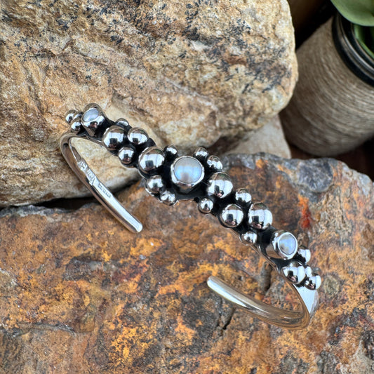 Million Drops Fresh Water Pearl Sterling Silver Cuff Bracelet by Ray Coriz