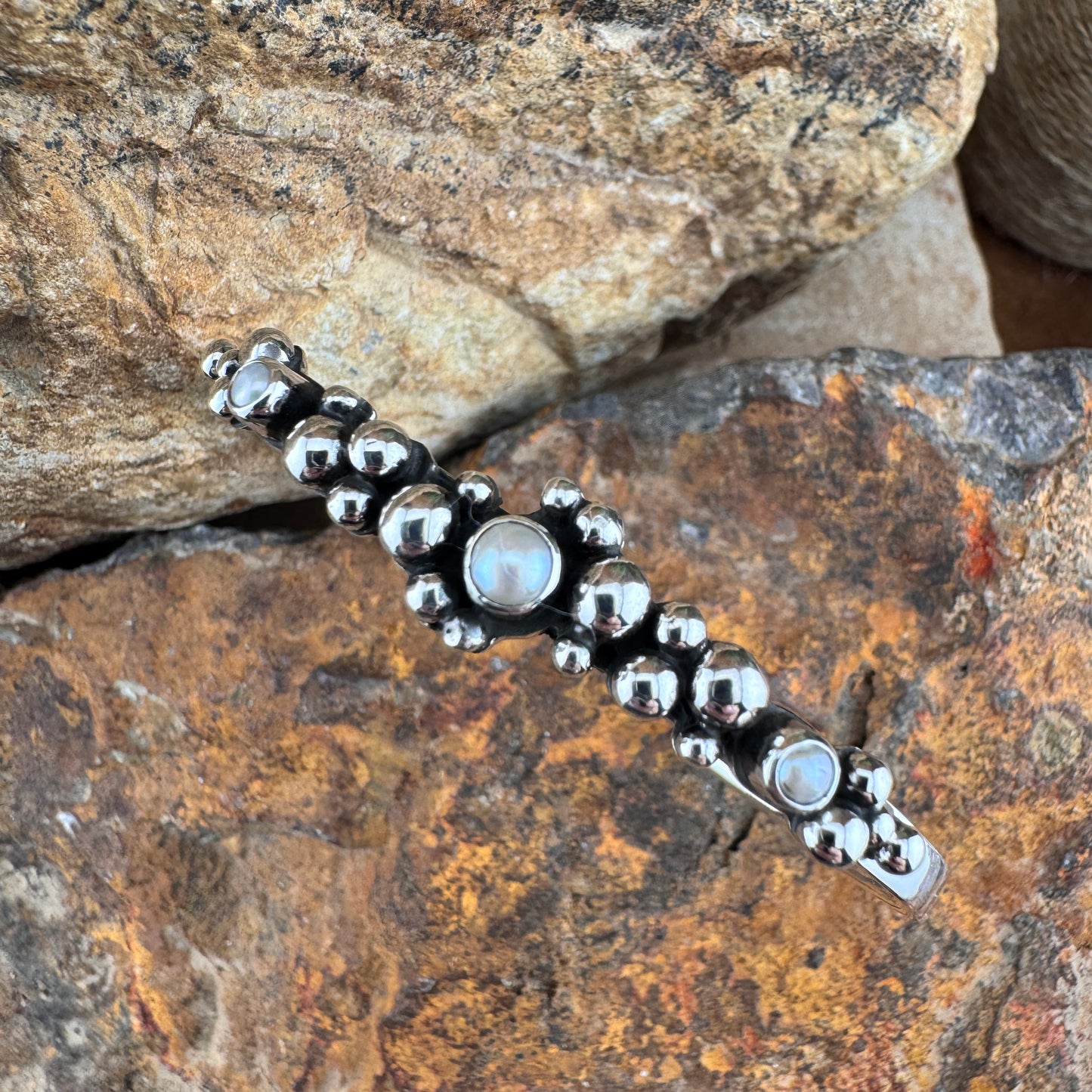 Million Drops Fresh Water Pearl Sterling Silver Cuff Bracelet by Ray Coriz