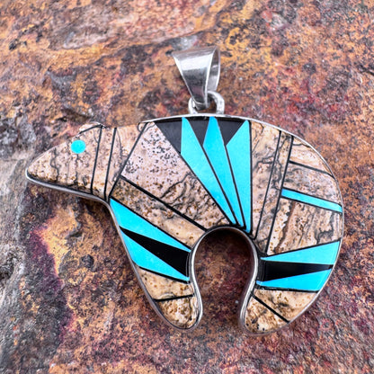 Vintage Inlaid Bear Pendant - Estate