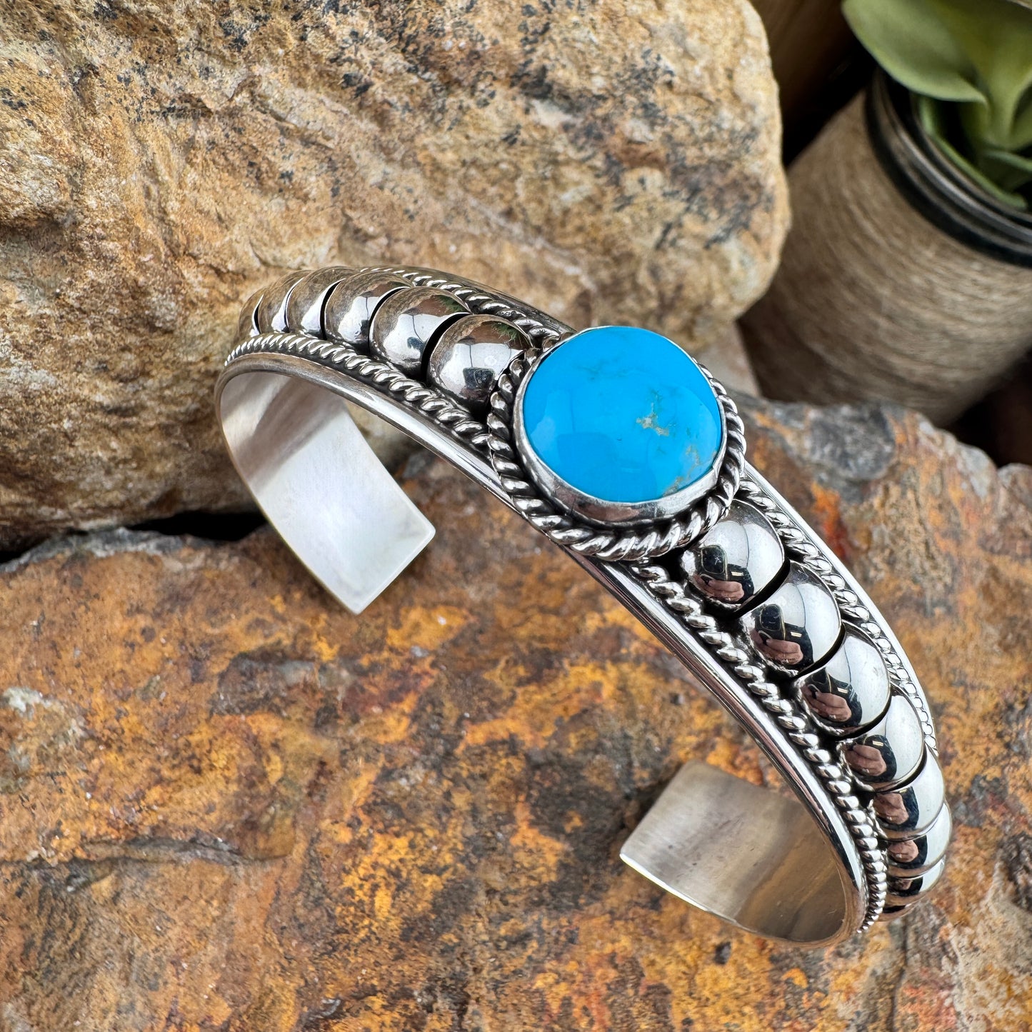 Kingman Turquoise Sterling Silver Cuff Bracelet by Tom Charlie