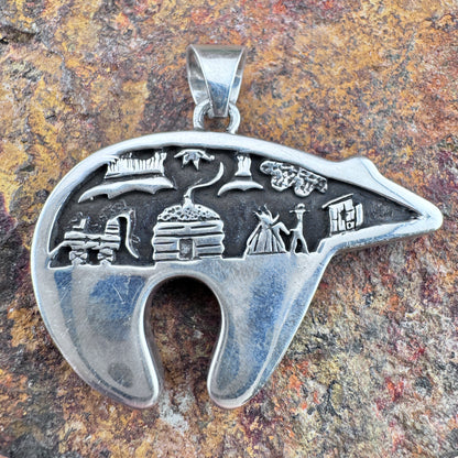 Vintage Inlaid Bear Pendant - Estate