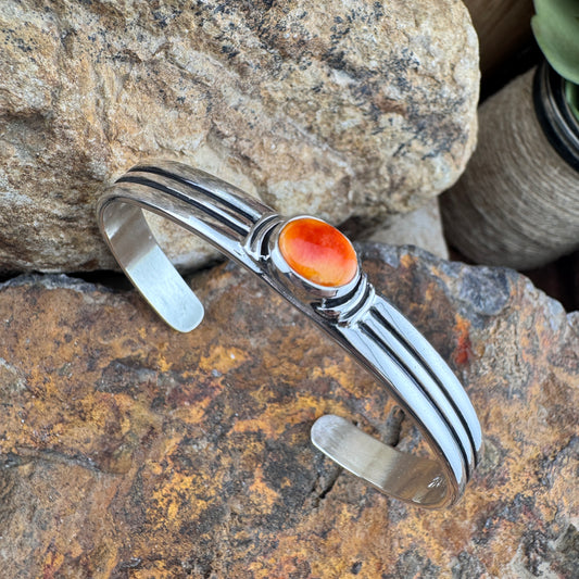 Orange Spiny Oyster Shell Sterling Silver Bracelet Cuff by David Chee