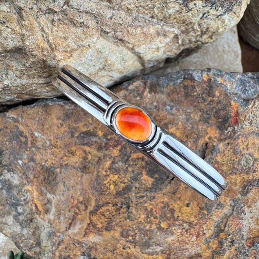 Orange Spiny Oyster Shell Sterling Silver Bracelet Cuff by David Chee