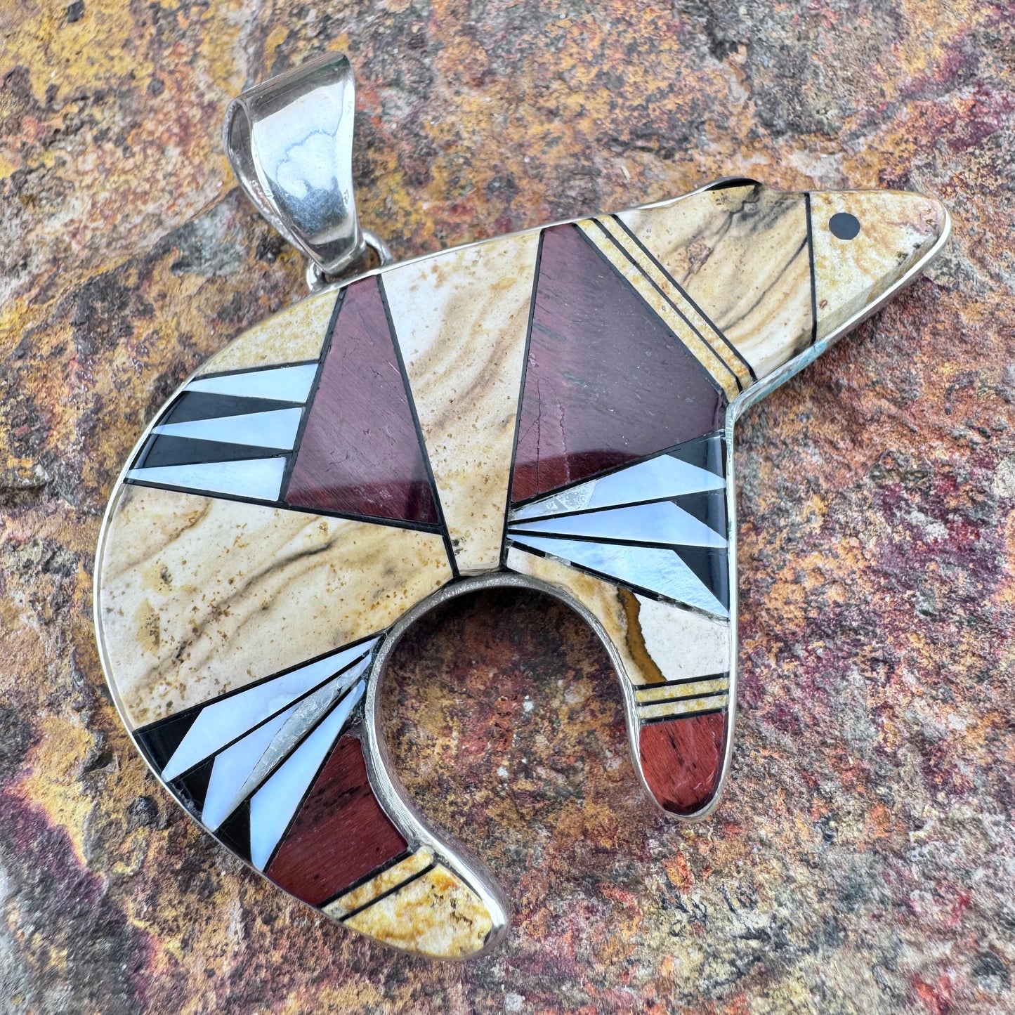 Vintage Bear Inlaid Pendant - Estate