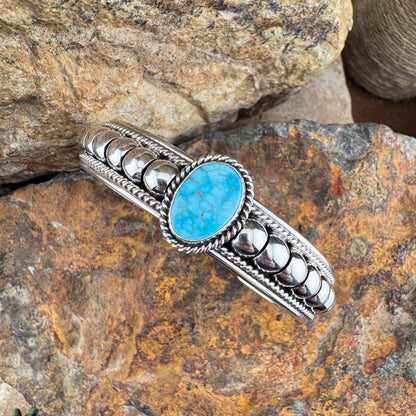 White Water Kingman Turquoise Sterling Silver Cuff Bracelet by Tom Charlie