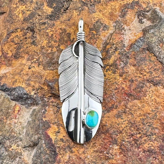 Traditional Sterling Silver Feather Pendant with Sonoran Gold Turquoise by Angela Martin