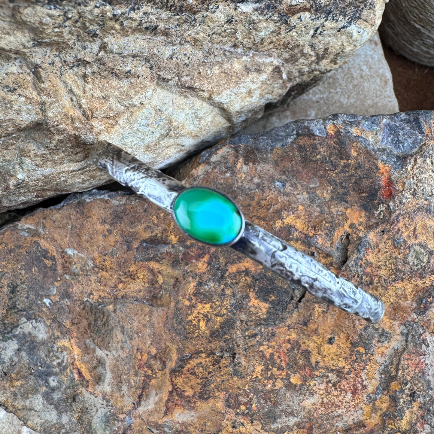 Forged Sterling Silver Cuff with Sonoran Gold Turquoise by Ray Coriz
