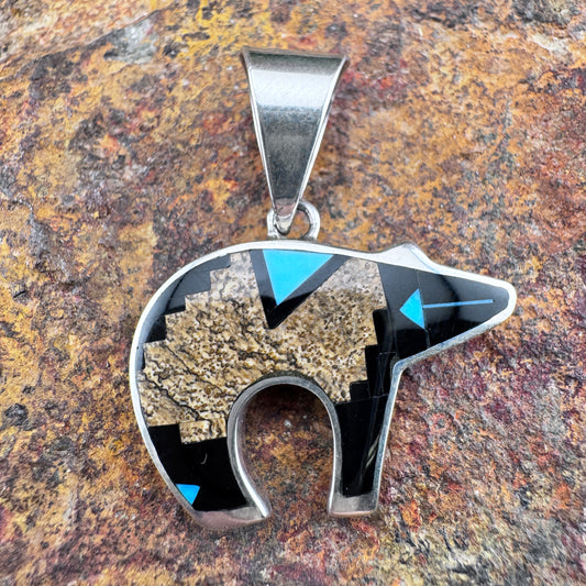 David Rosales Inlaid Bear Pendant - Estate