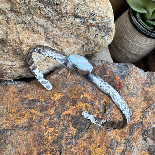 Forged Sterling Silver Cuff with Fresh Water Pearl by Ray Coriz
