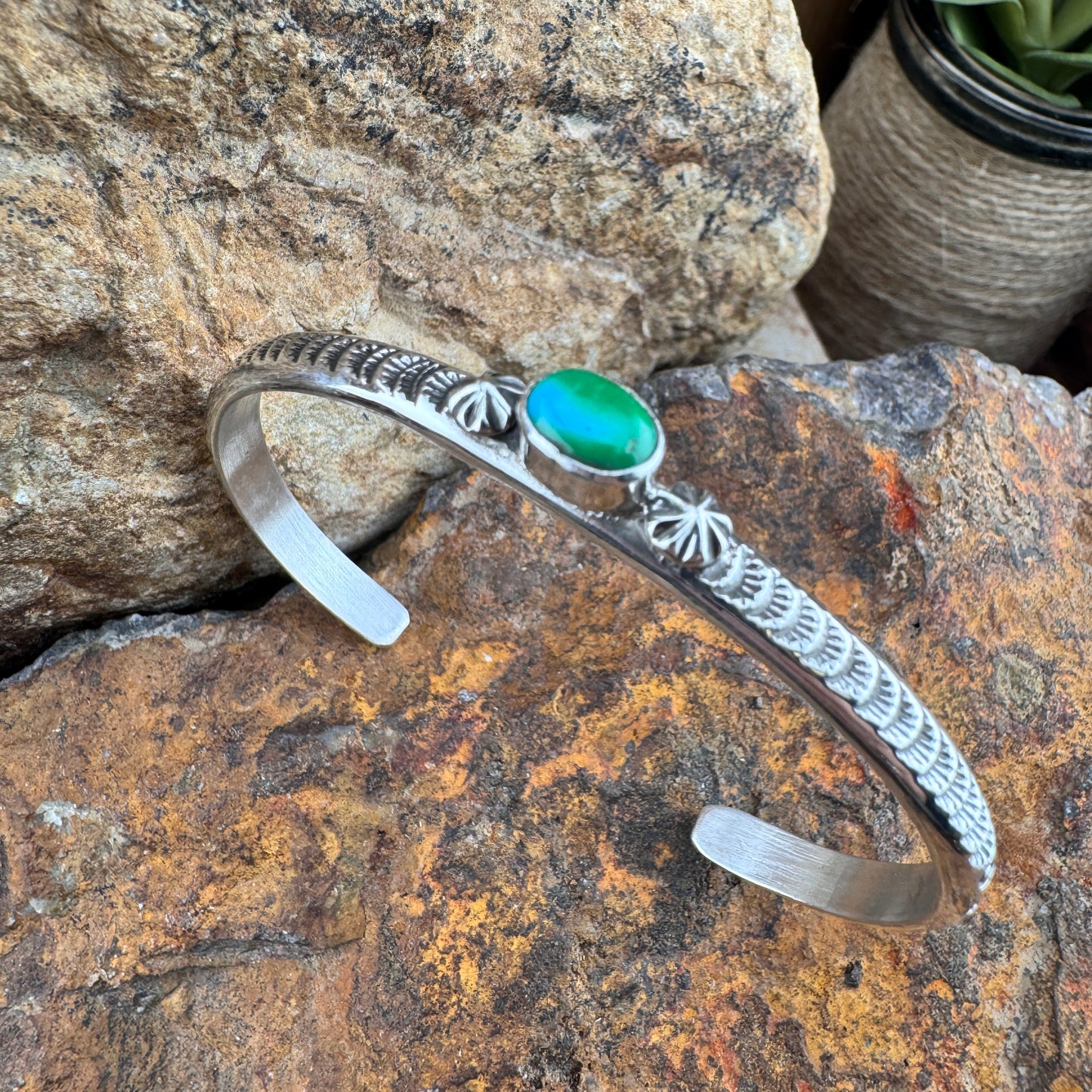 Sonoran Gold Turquoise Sterling Silver Bracelet Cuff by Jermie Delgarito