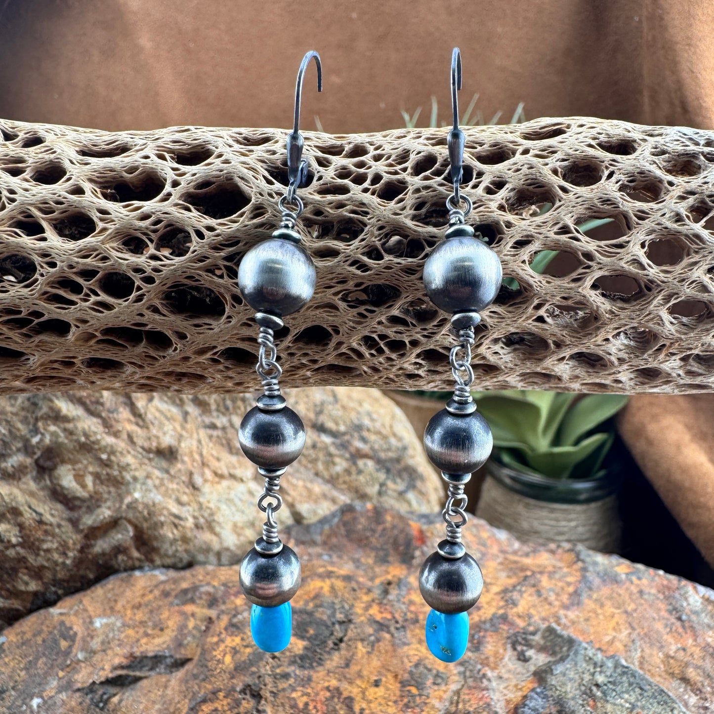Sterling Silver Kingman Turquoise & Navajo Pearl Earrings by Tonisha Haley