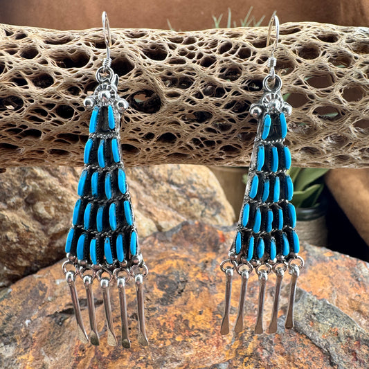 Zuni Petite Point Kingman Turquoise Chandelier Earrings by Eva Wyaco