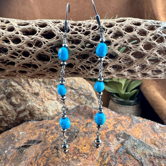 Sterling Silver Kingman Turquoise 3 Tier Earrings by Tonisha Haley