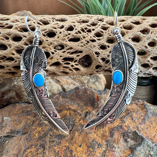Kingman Turquoise Feather Earrings by Lambert Perry