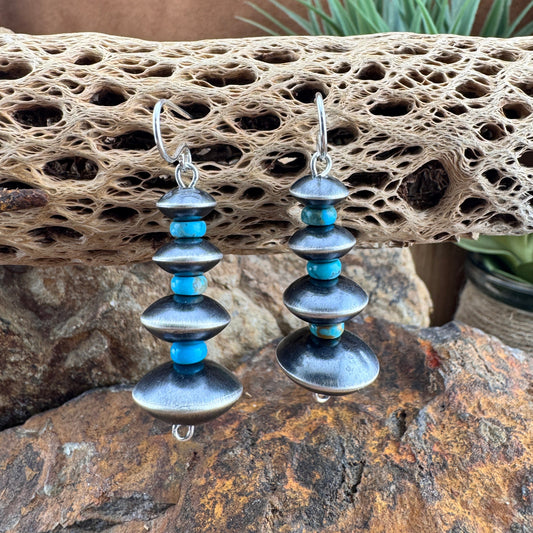 Sterling Silver Kingman Turquoise & Navajo Pearl Earrings by Tonisha Haley