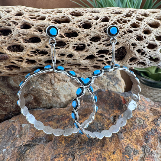 Kingman Turquoise Petite Point Zuni Earrings by Eva Booqua