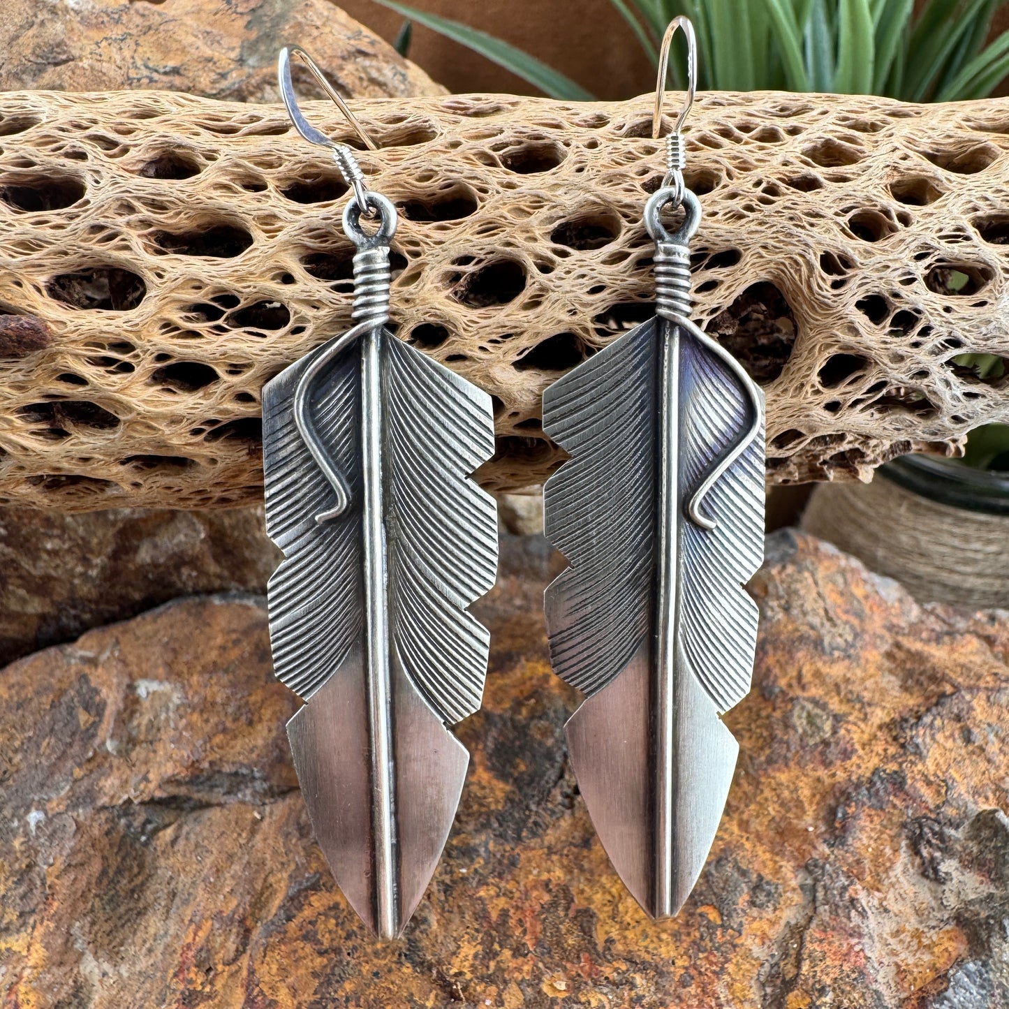 Traditional Sterling Silver Feather Earrings by Chris Charley