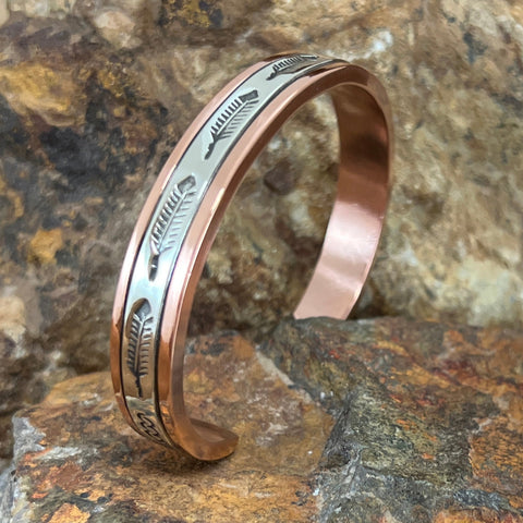 Sterling Silver Copper Cuff Bracelet 7 1/2" Wrist By Sylvana Apache