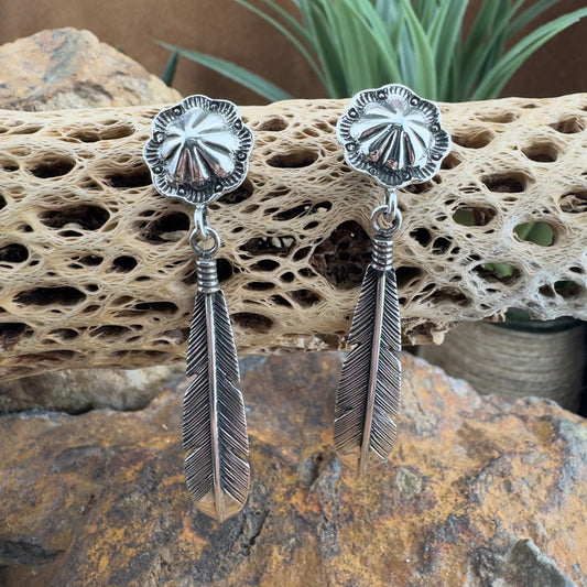 Post Earring with Concho and Feather by Ray Coriz