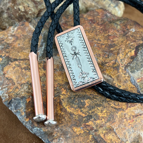 Sterling Silver & Copper Leather Bolo Tie by Sylvana Apache