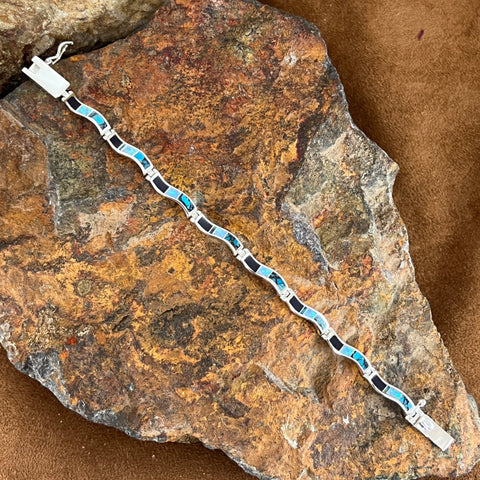 David Rosales Shalako Inlaid Sterling Silver Wavy Link Bracelet