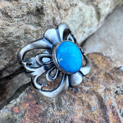 Kingman Turquoise Sterling Silver Ring by Ray Coriz - Size 9