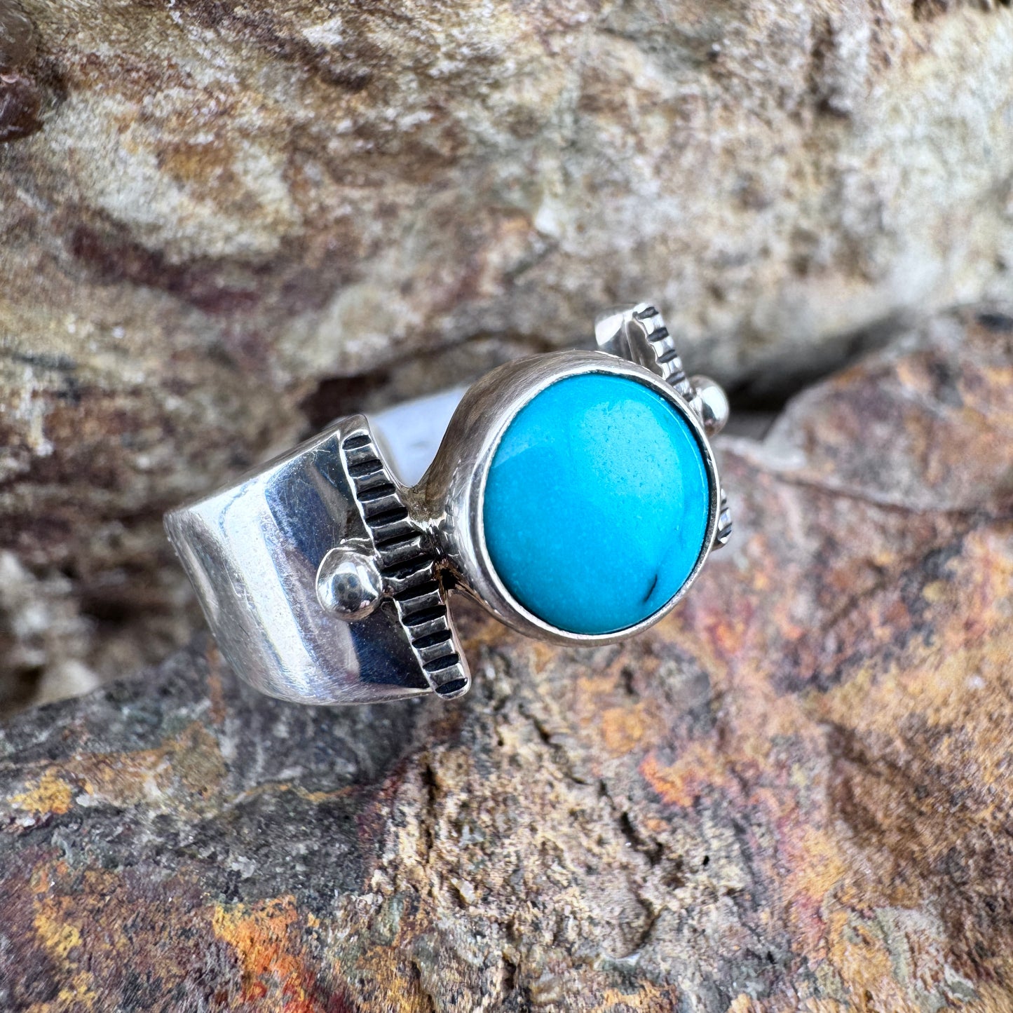 Kingman Turquoise Sterling Silver Ring by Ray Coriz - Size 9