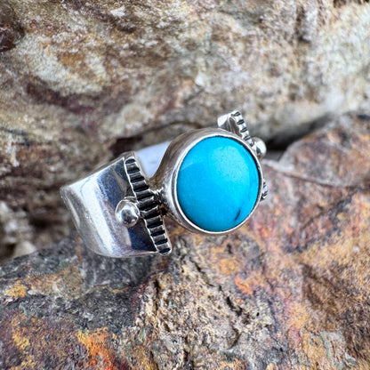 Kingman Turquoise Sterling Silver Ring by Ray Coriz - Size 9