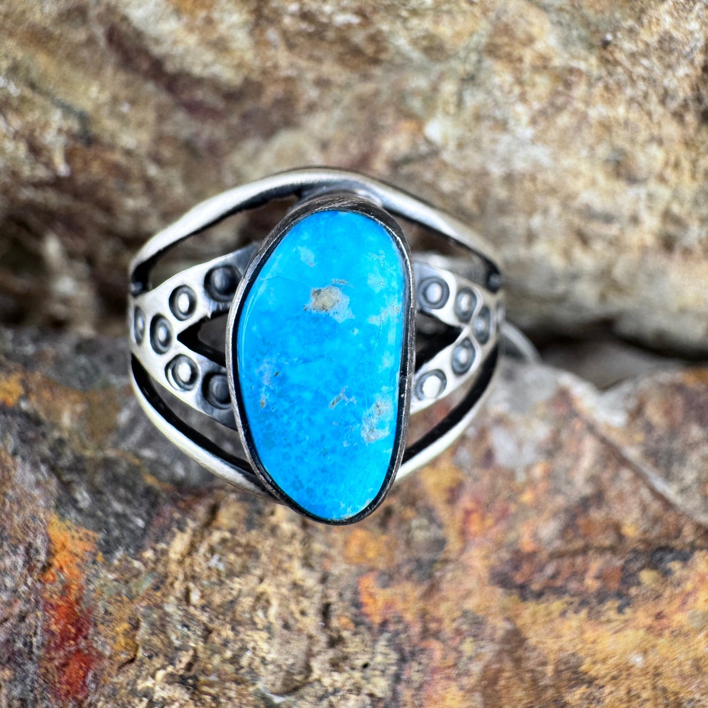 Kingman Turquoise Sterling Silver Ring by Ray Coriz - Size 8
