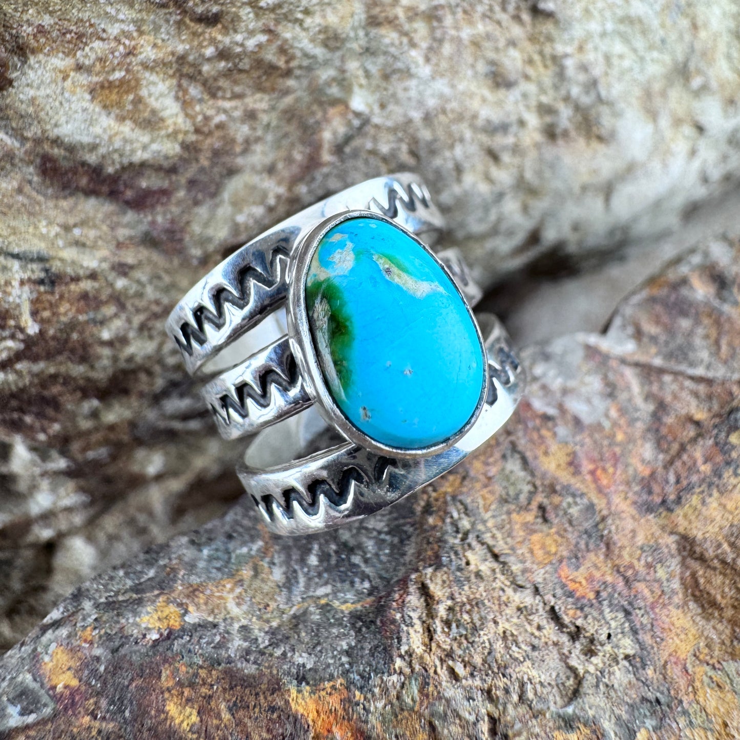 Sonoran Gold Turquoise Sterling Silver Ring by Ray Coriz - Size 6 1/2