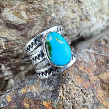 Sonoran Gold Turquoise Sterling Silver Ring by Ray Coriz - Size 6 1/2